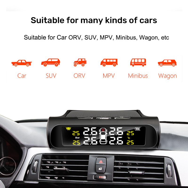 E-ACE Solar Power TPMS Car Tire Pressure Alarm Monitor System Auto Security Alarm Systems Tyre Pressure Temperature Warning. 