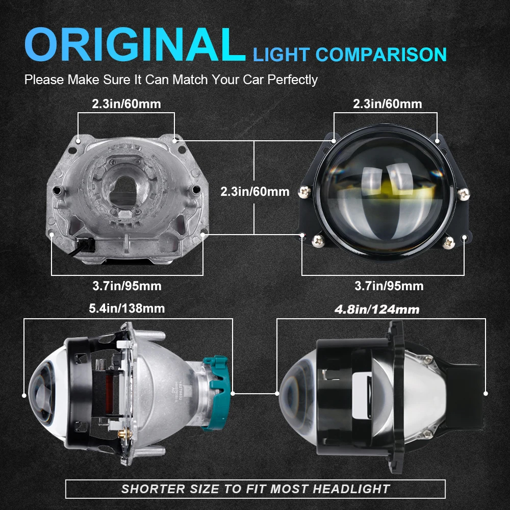 NLpear 2PCS 3 Inch Bi LED Projector Headlights Lenses for Hella LED Lights Projector 120W 40000LM Diode Headlamp Car Accessories. 