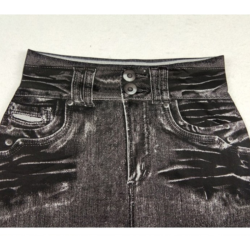High Waist Elastic Imitation Denim Sports Gymnasium Pencil Pant Casual Trouser Women Clothes Long Leggings Dye Vintage All-match. 