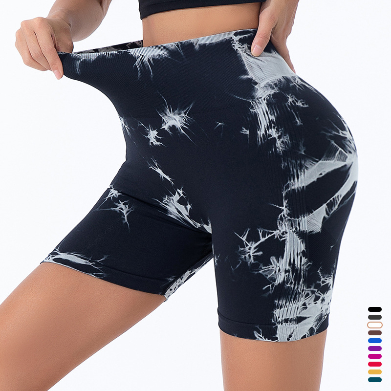 High Waist Butt Lift Shorts Women Seamless Tie Dye Shorts Gym Workout Running High Elastic Fashion Knit Slim Three Point Pants. 