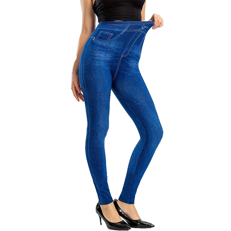 PD394 Flat WOMEN'S Sexy Seamless Leggings with High Waist and Warm Imitation Denim High Elasticity Denim Tight Pants. 