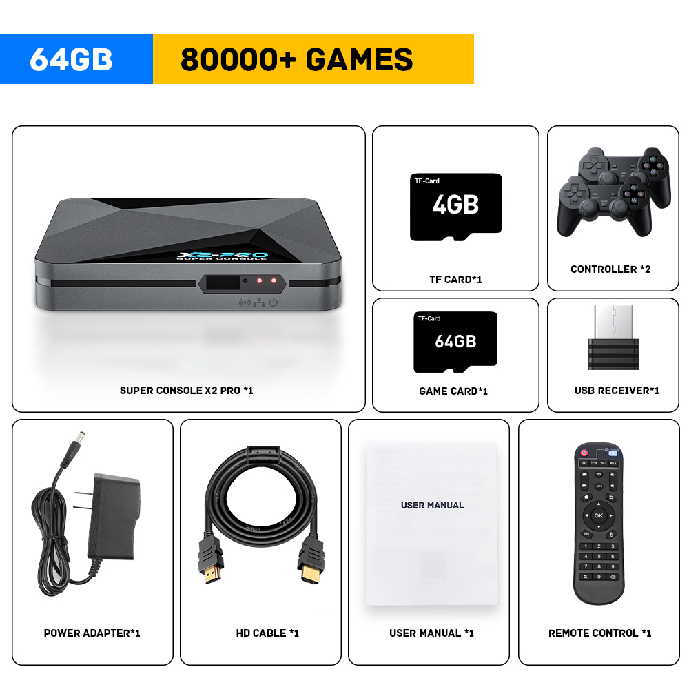 Super Console X2 Pro Retro Video Game Console with 100000+ Games for MAME/ARCADE/Sega Saturn/DC Retro Game Console 4K HD. 