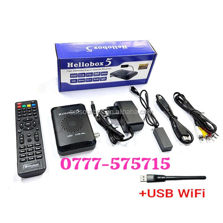 Hellobox 5 Receiver Satellite TV Receiver Box DVB-T2 DVB S2 Combo TV Box Tuner Satellite TV Receiver DVB S2X H.265 - 2 Year All Sri Lankan Channels Free No Reload- Wi-Fi Stick FREE. 