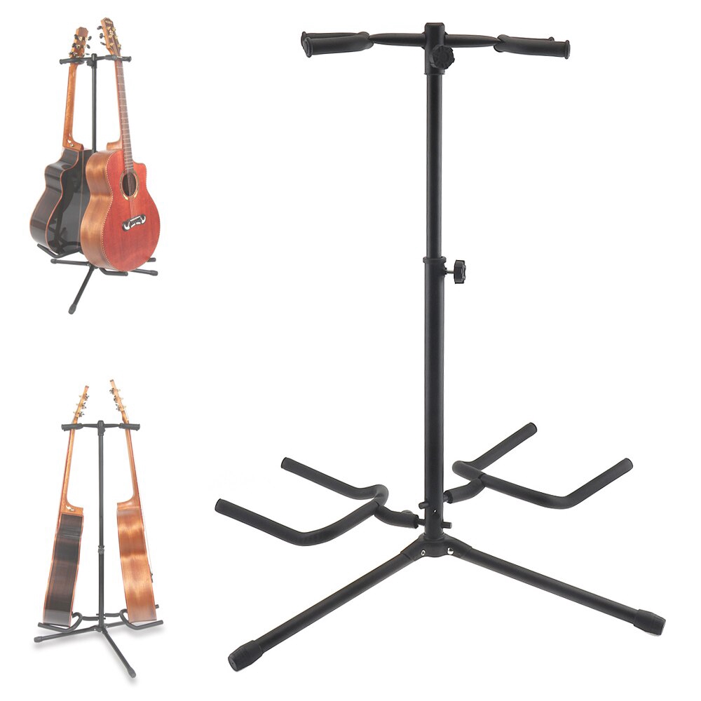 2 in 1 Double Guitar Stand With Heavy Duty Tubing - Guitar bass Accessories two way guitar stand dual guitar stand Portable Universal Folding Floor Tripod Bracket for Acoustic Electric Guitar Bass, Strong Stability, 60cm -105cm Height Adjustable. 