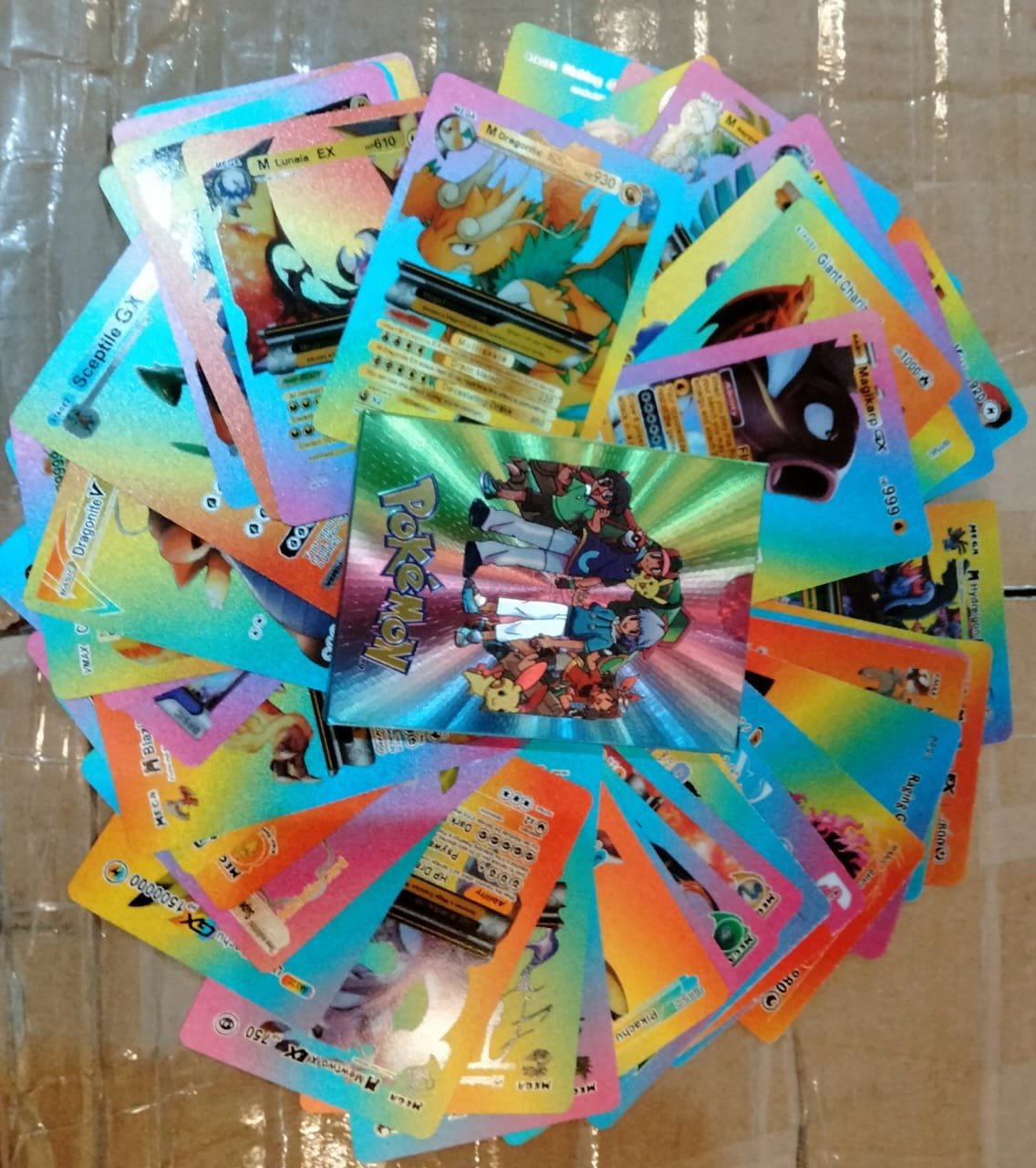 Pokemon 55 pcs Rainbow Plastic Card Pack. 