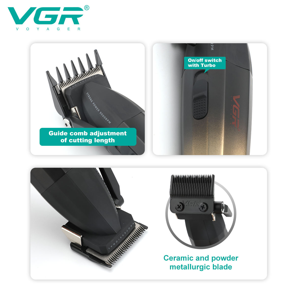 VGR Hair Clipper Professional Hair Trimmer Electric Clippers Cordless Hair Cutting Machine 9000RPM Trimmer Clipper for Men V-003. 