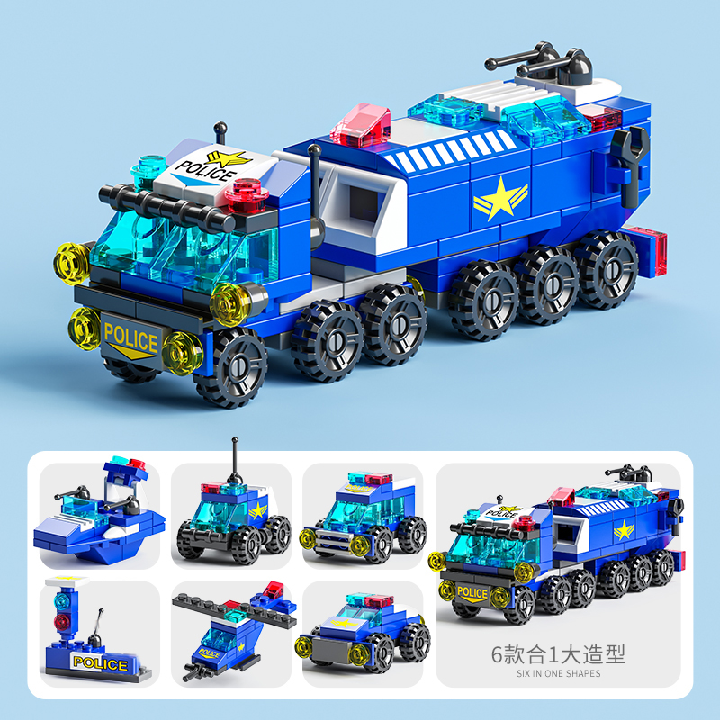 6IN1 Building Blocks City Fire Car Police Truck Engineering Crane Tank ...
