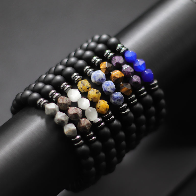 Fashion Mens Bracelet Black Onyx Stone Braclet Irregular Natural Tiger Eyes Sodalite Beaded Braslet Pulsera Hombre Accessories. 