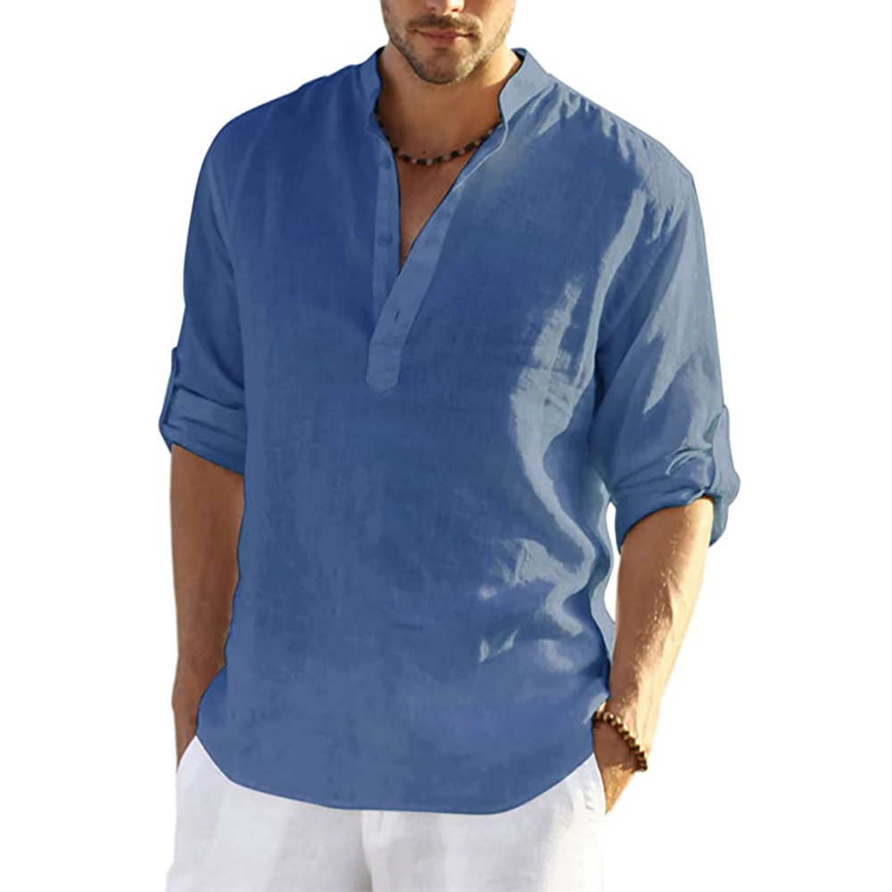 Men's Daily Linen Long Sleeve Shirt Solid Color Loose Casual Shirt Cotton Linen Comfy Fit Blouses Men Clothing. 