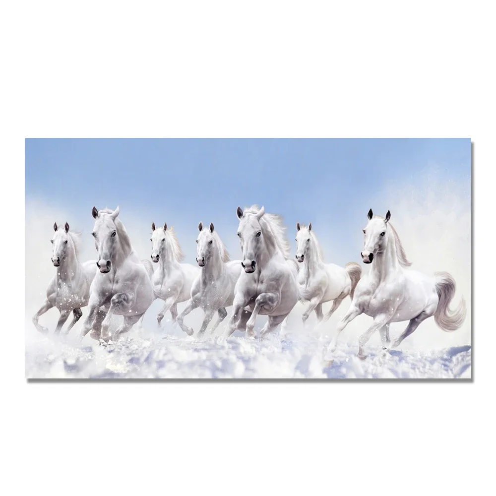 7 White Running Horses Canvas Painting Animal Posters and Prints Wall ...
