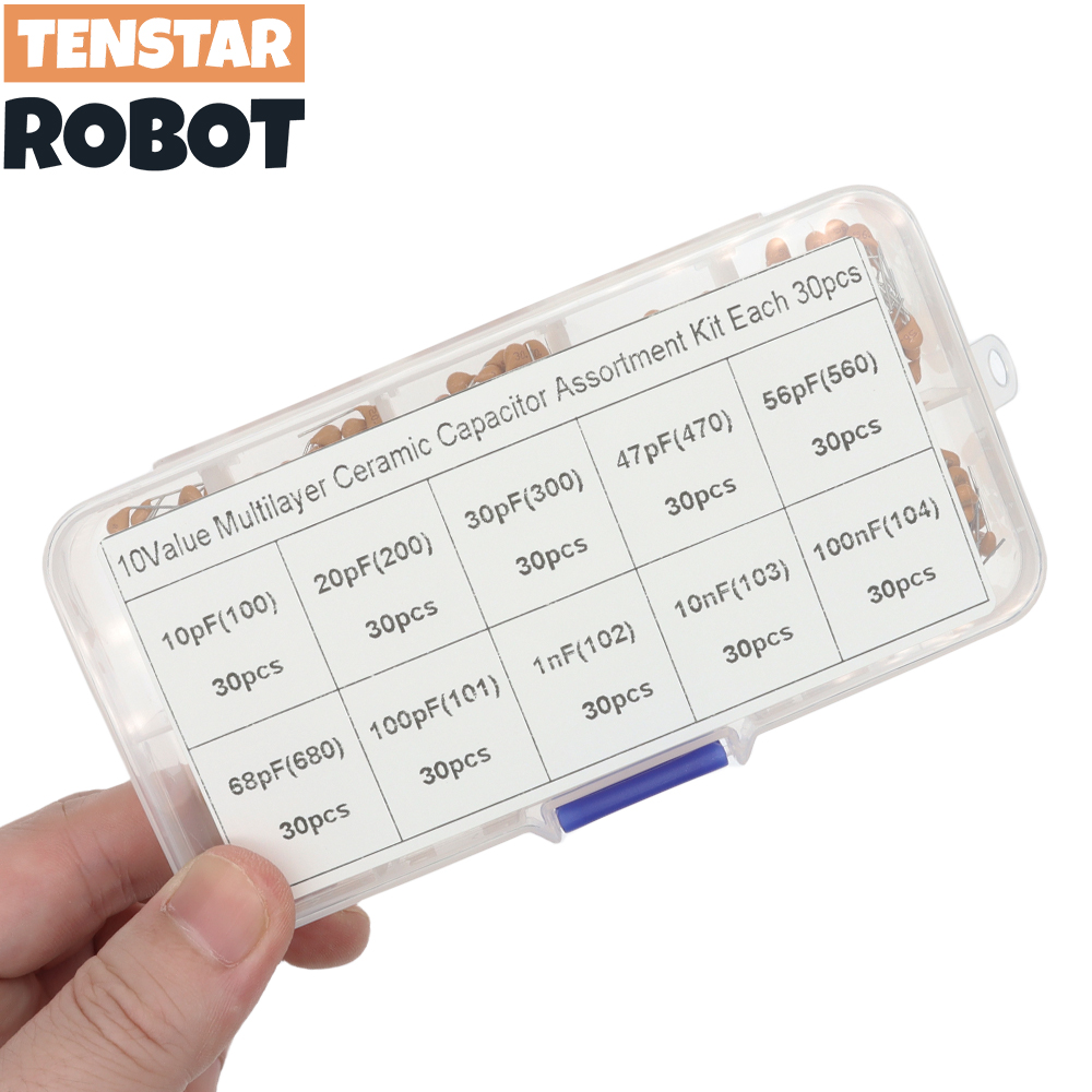 300-Piece Ceramic Disc Capacitor Assortment Kit – 10 Values, 10pF To 100nF, 50V