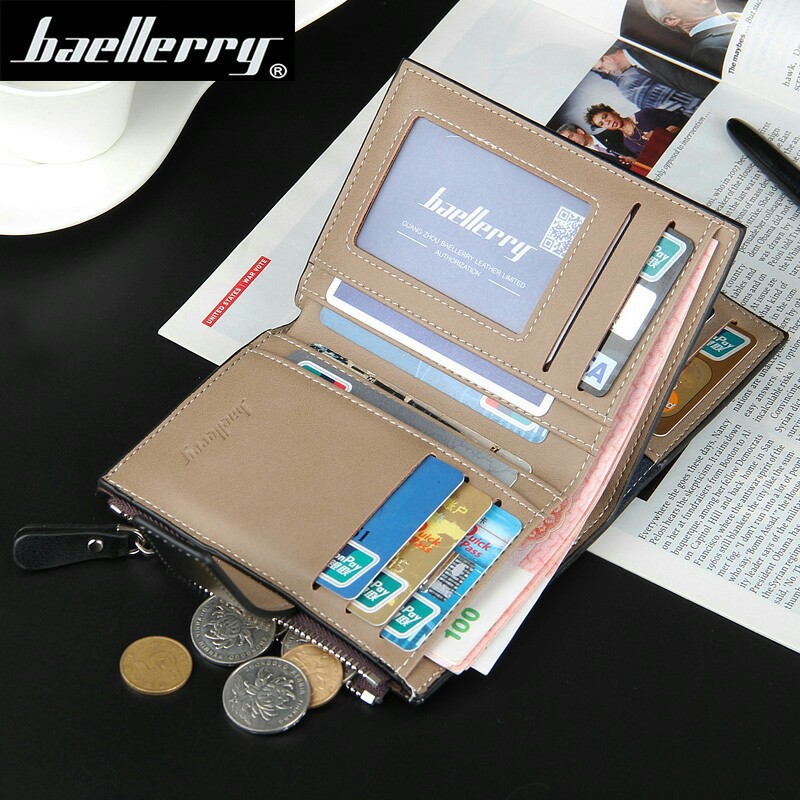 Baellerry Short Luxury Men Wallets Zipper Coin Pocket Card Holder Male Wallet Clutch Photo Holder Brand Man Purses Wallet. 