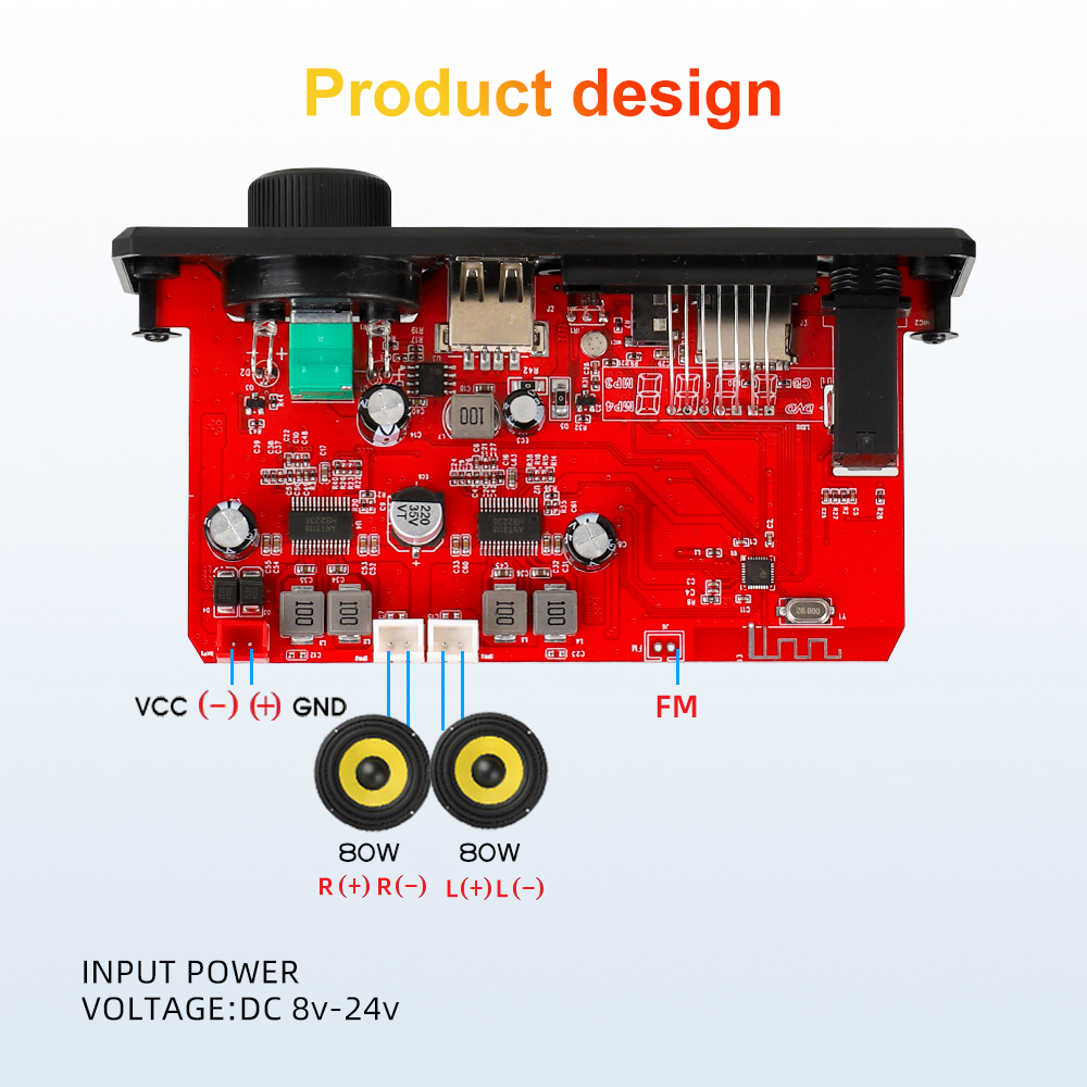 Bluetooth 5.0 MP3 Decoder Board 2*80W 160W Amplifier Audio Player 12V DIY MP3 Player Car FM Radio Module TF USB Mic Record Call. 