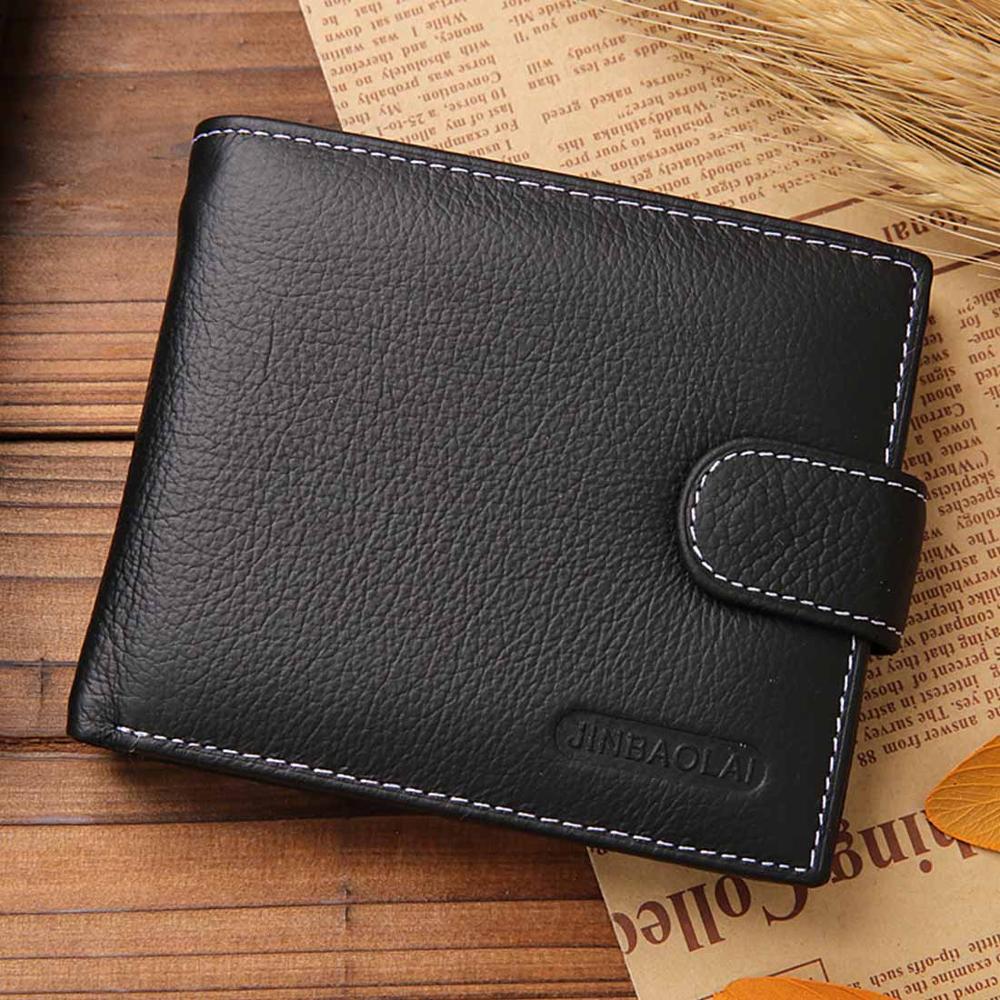 JINBAOLAI Leather Men Wallets Cow Leather Solid Sample Style Zipper Purse Man Card Horders Famous Brand High Quality Male Wallet. 
