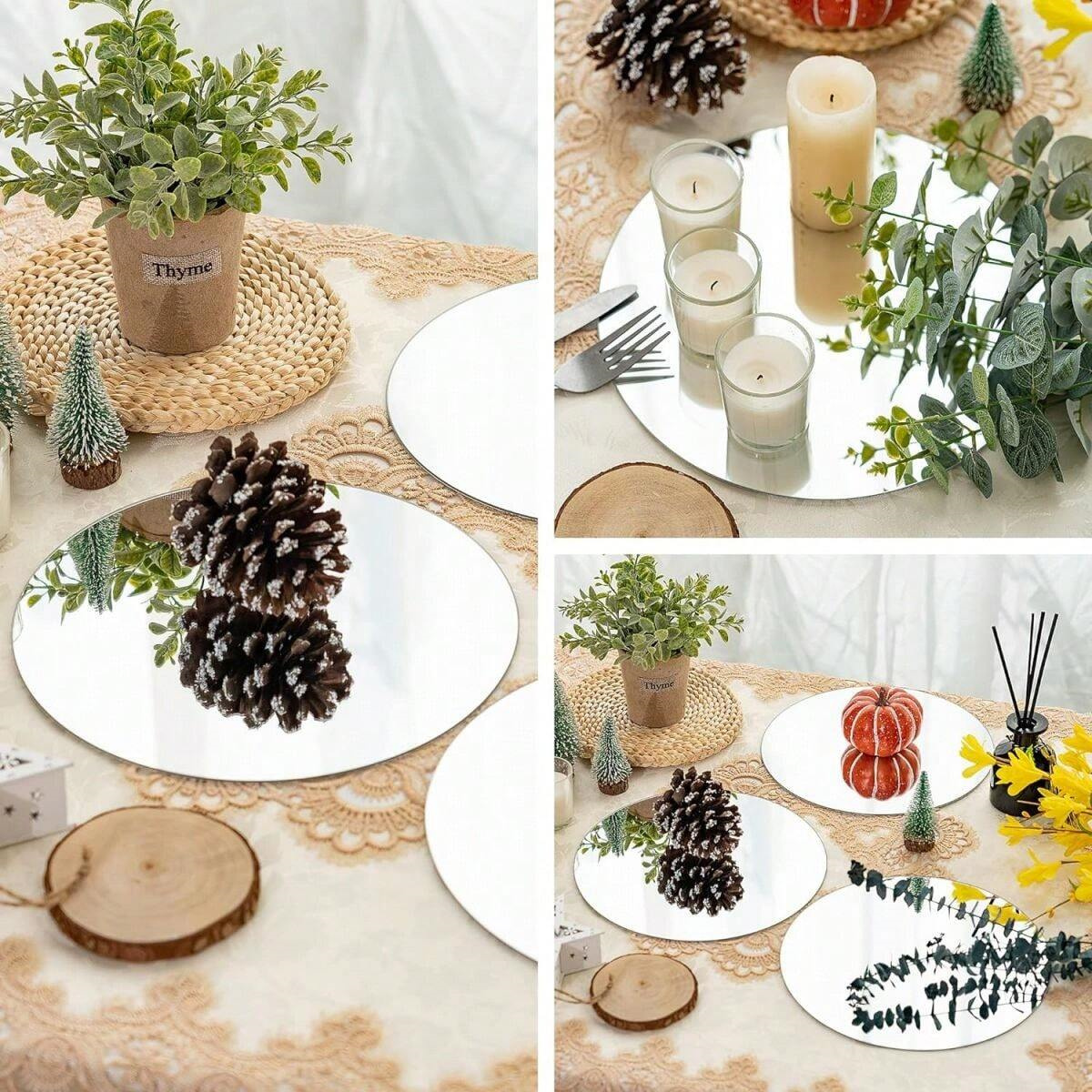 6PCS Acrylic Round Mirrors For Centerpieces Circle Mirrors Candle Plates For Wall Wedding Table Centerpieces Round Mirror Tray. 