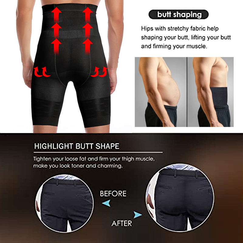 Men Body Shaper Tummy Control Shorts Shapewear Belly Girdle Boxer Briefs High Waisted Slimming Underwear Leg Compression Panties. 