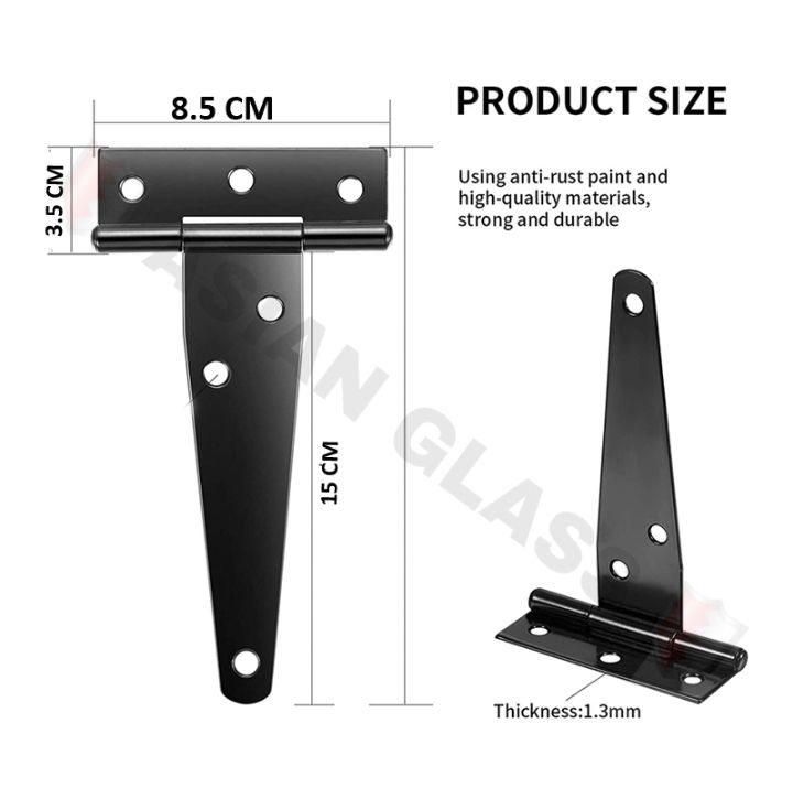 150mm Heavy Duty T Tee Hinges For Doors Gates With Fixing Screws 4pc