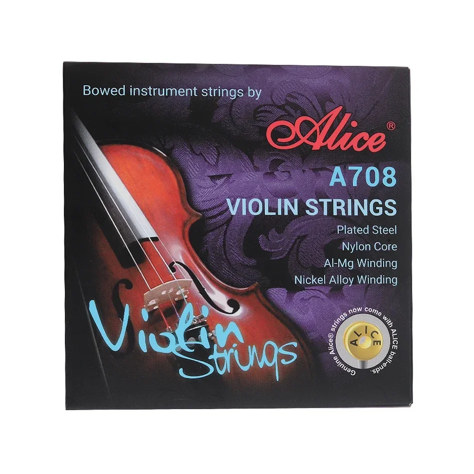 Alice A708 Violin Strings A FULL Set Plated Steel Nylon Core Al-Mg Winding Nickel Alloy Wound For Size 4/4 3/4 1/2 1/4 1/8. 