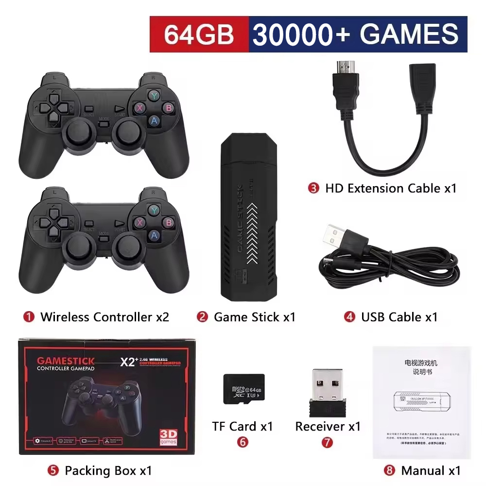 X2 Plus GD10 Pro 4K Game Stick New 3D HD 2.4G Retro Video Game Console Wireless Controller TV 50 Emulator For PS1/N64/DC 64G Gif. 