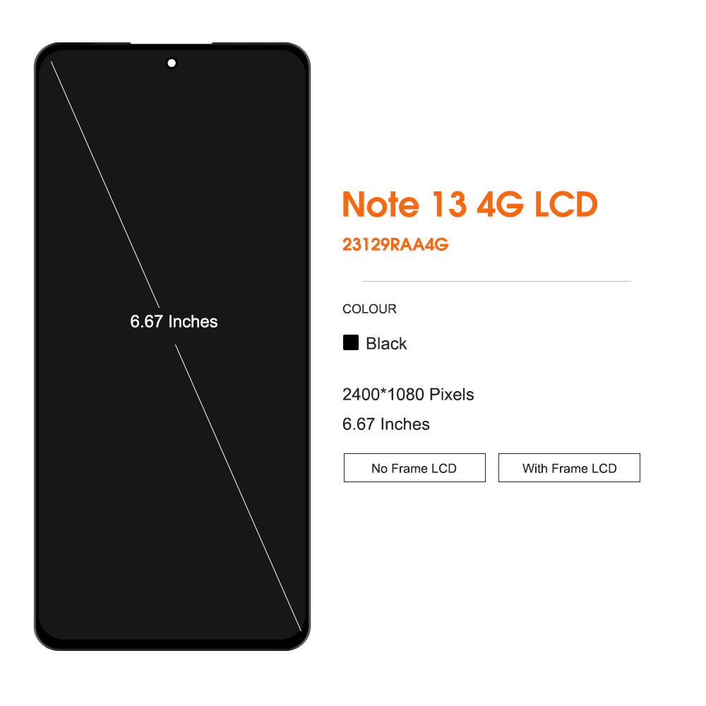 6.67'' AMOLED For Xiaomi Redmi Note 13 4G LCD 23129RAA4G Display With Frame Touch Screen Digitizer Assembly Replacement. 