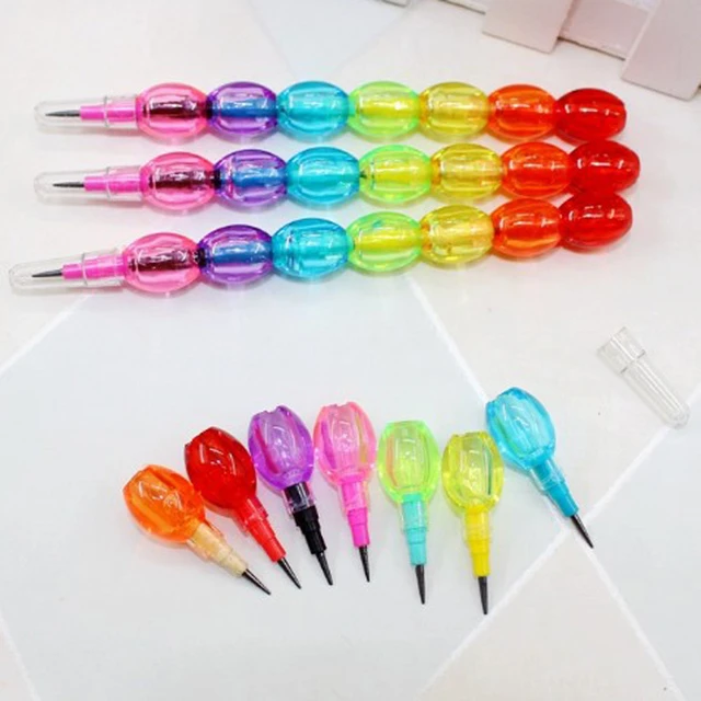 4 pcs Stackable Pencils Colored Bead Pencils Rainbow Buildable Pencil Writing Drawing Pencils Stationery Supplies Party Favors Non-sharpening Pencils. 