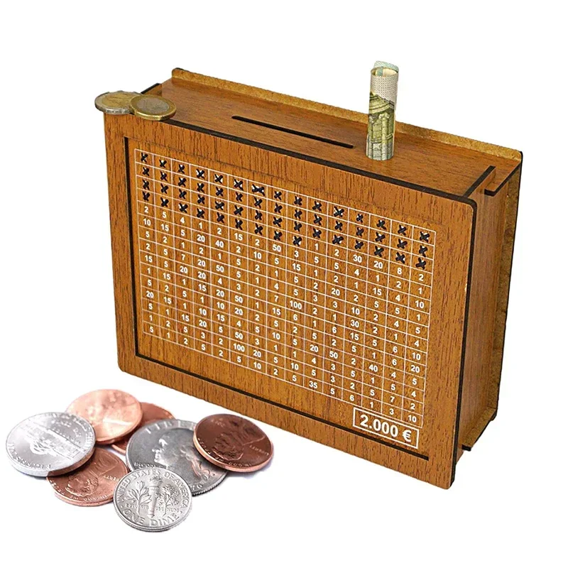 1000/2000/3000/5000/10000 Euro Money Box Wooden Piggy Bank with Reusable Money Box with Saving Goal and Numbers Boxes1. 
