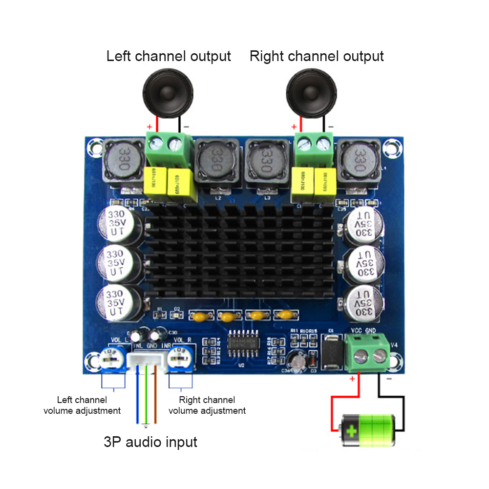 DC 12V 24V TPA3116D2 Digital Dual Channel Amplifier Board Stereo Audio  Module XH-M543 120Wx2 Subwoofer Audio Board Amplifier. 