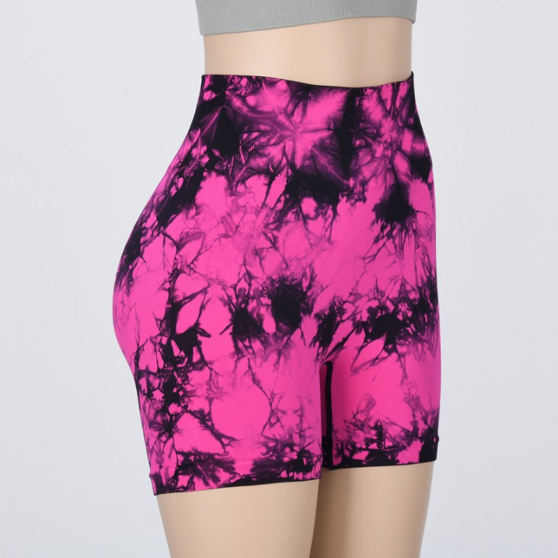 Women Tie Dye Sports Shorts Seamless Slim Leggings Gym Workout Running Seamless Sexy Hip Liftting High Waist Stretch Yoga Shorts. 
