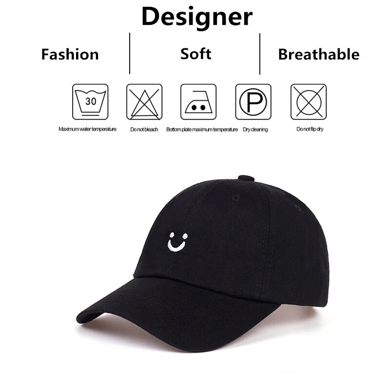 Unisex Smiling Face Embroidery Baseball Caps Spring Autumn Outdoor Adjustable Casual Hats Sunscreen Hat. 