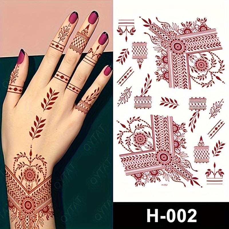 Red Lace Henna Tattoo Sexy Maroon Tattoo Stickers Waterproof India Mehndi Design Temporary Tattoos Finger Hand Tattoo For Women. 