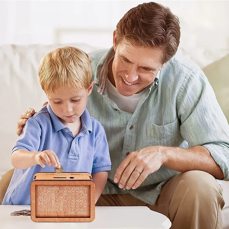 1000/2000/3000/5000/10000 Euro Money Box Wooden Piggy Bank with Reusable Money Box with Saving Goal and Numbers Boxes1. 