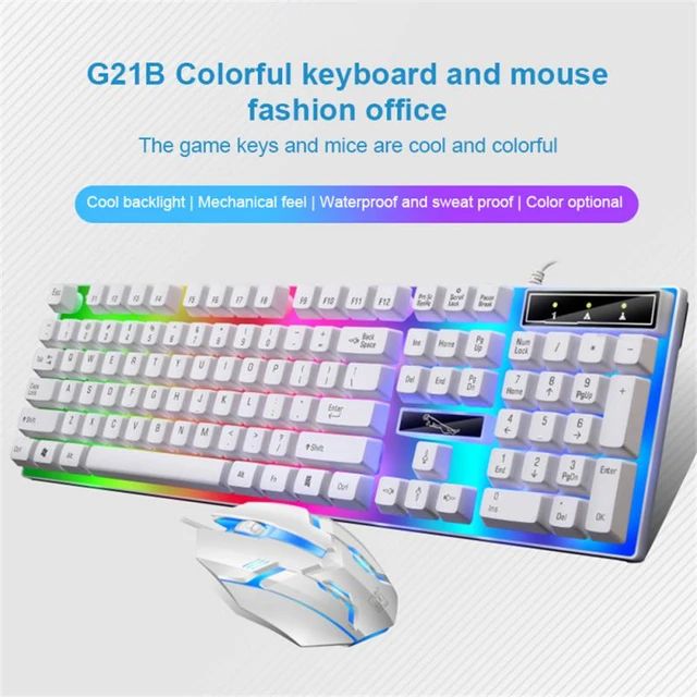 G21B professional wired gaming LED keyboard and mouse combo backlit full size gamer desktop mouse keyboard set G21B professional wired gaming LED keyboard and mouse combo backlit full size gamer desktop mouse keyboard set. 