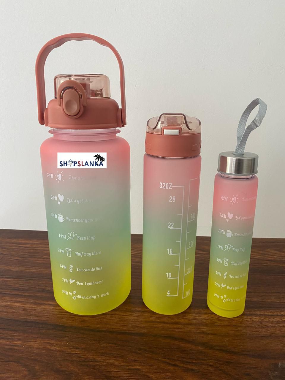 3 in 1 water bottle random colour set portable 3200 ml gradient new 3 pcs water bottle gym fitness jugs straw water bottle. 