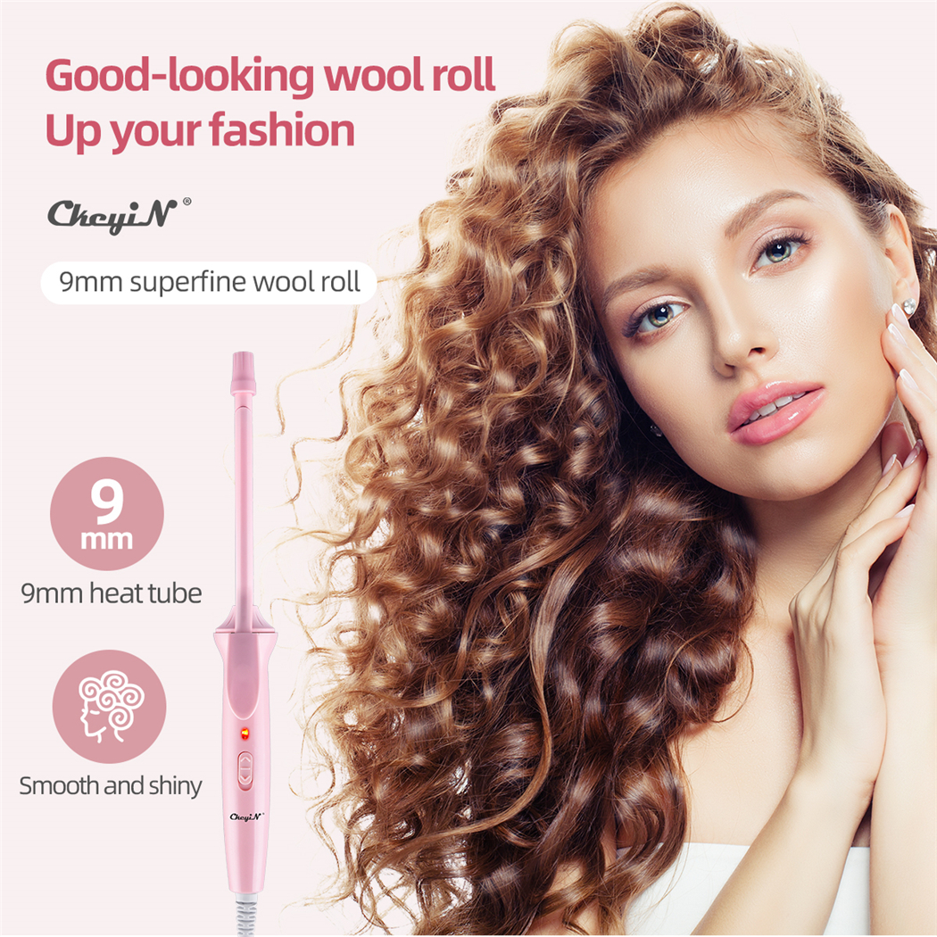 CkeyiN Mini Hair Curling Iron 9mm Curler Wand Professional Curly Tongs Ceramic Electric Salon Styling Tool Small Crimping Iron. 