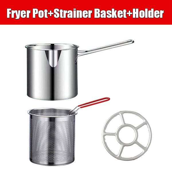 Stainless Steel Deep Fryer Pot Japanese Tempura Small Deep Frying Pan With Strainer Basket for French Fries Chicken Kitchen Pans. 