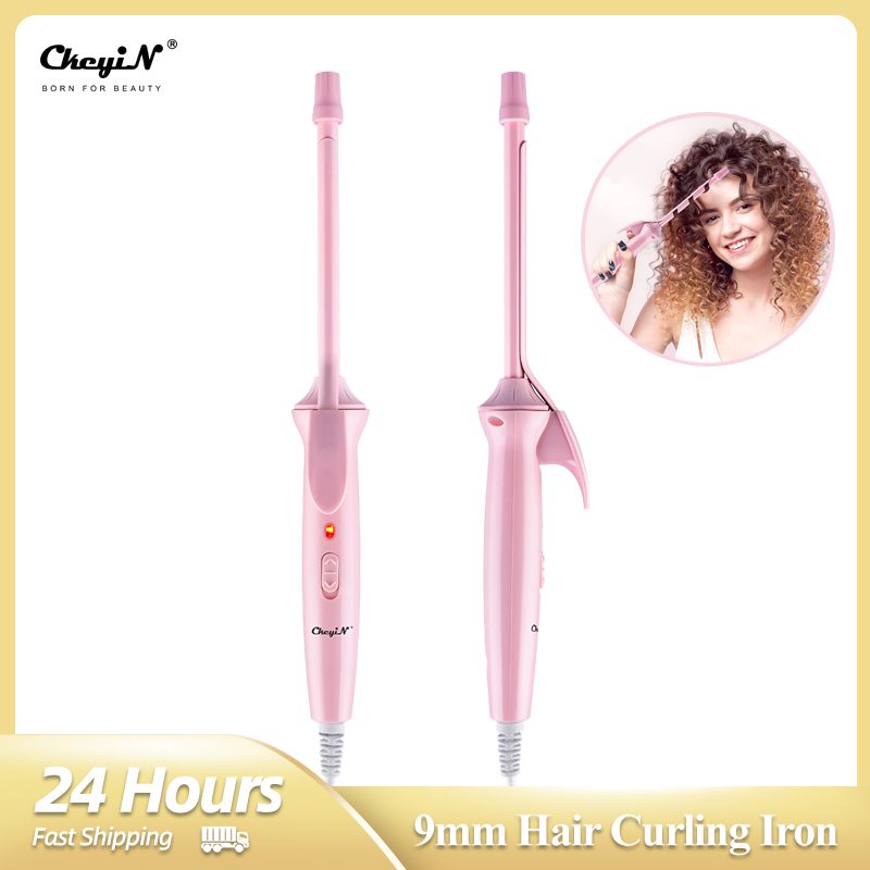 CkeyiN Mini Hair Curling Iron 9mm Curler Wand Professional Curly Tongs Ceramic Electric Salon Styling Tool Small Crimping Iron. 