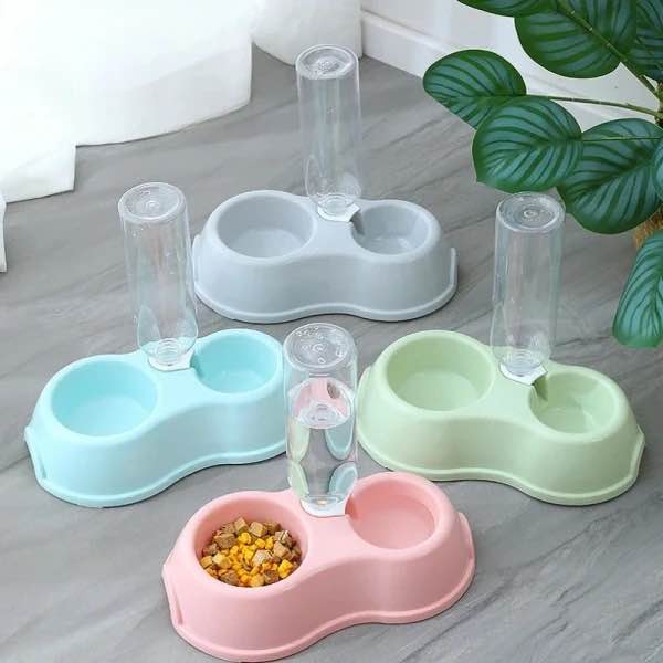 Cat and Dog Bowl Automatic Drinking and Feeding Integrated Plastic Double Bowl Cone Cat Food Small Cat Pet Automatic Water Bowls. 