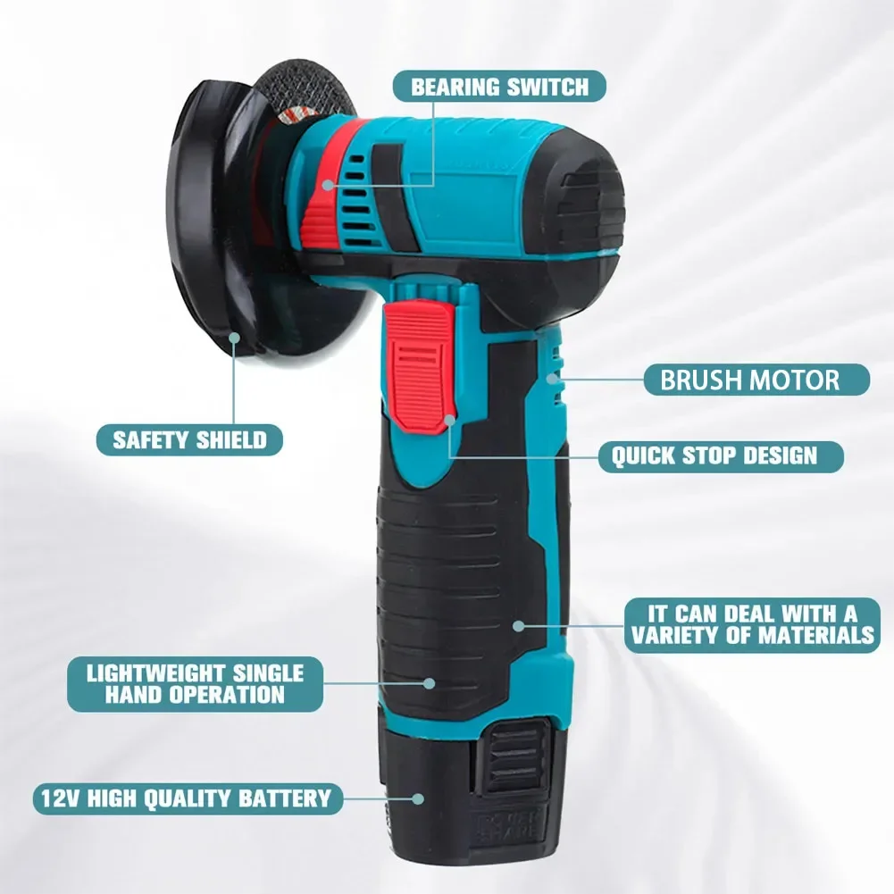 Brush motor 12v Mini Angle Grinder Rechargeable Grinding Tool Polishing Grinding Machine For Cutting Diamond Cordless Power Tool. 