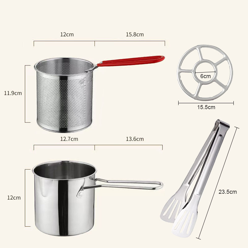 Stainless Steel Deep Fryer Pot Japanese Tempura Small Deep Frying Pan With Strainer Basket for French Fries Chicken Kitchen Pans. 