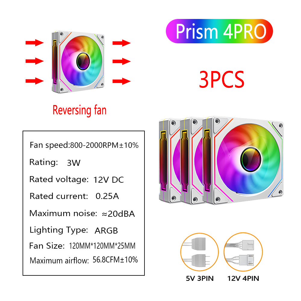 Fan 120mm ARGB 4 Pin PWM Silent Cooling Fan 12V High Airflow 45.2CFM ...