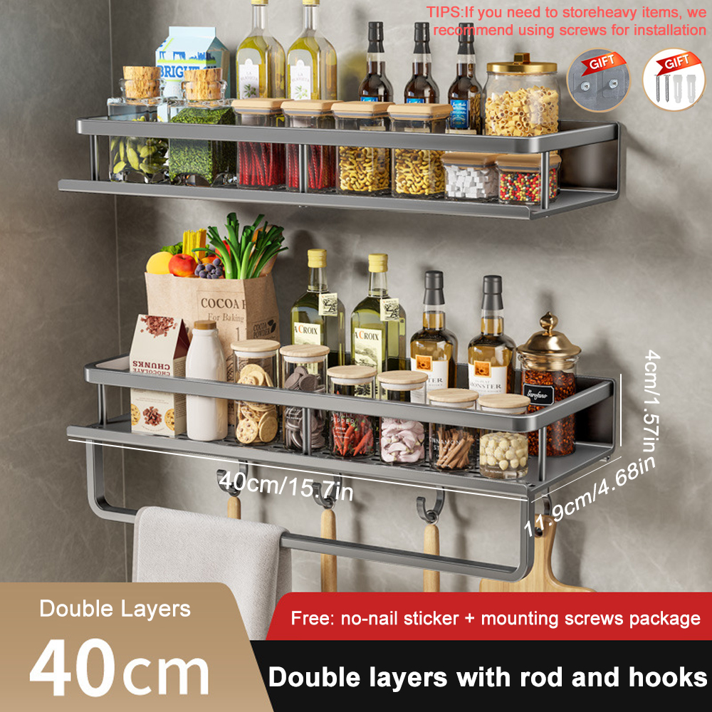 1/2Pcs No Punch Spice Rack Wall Mounted Kitchen Spice Organizer with ...