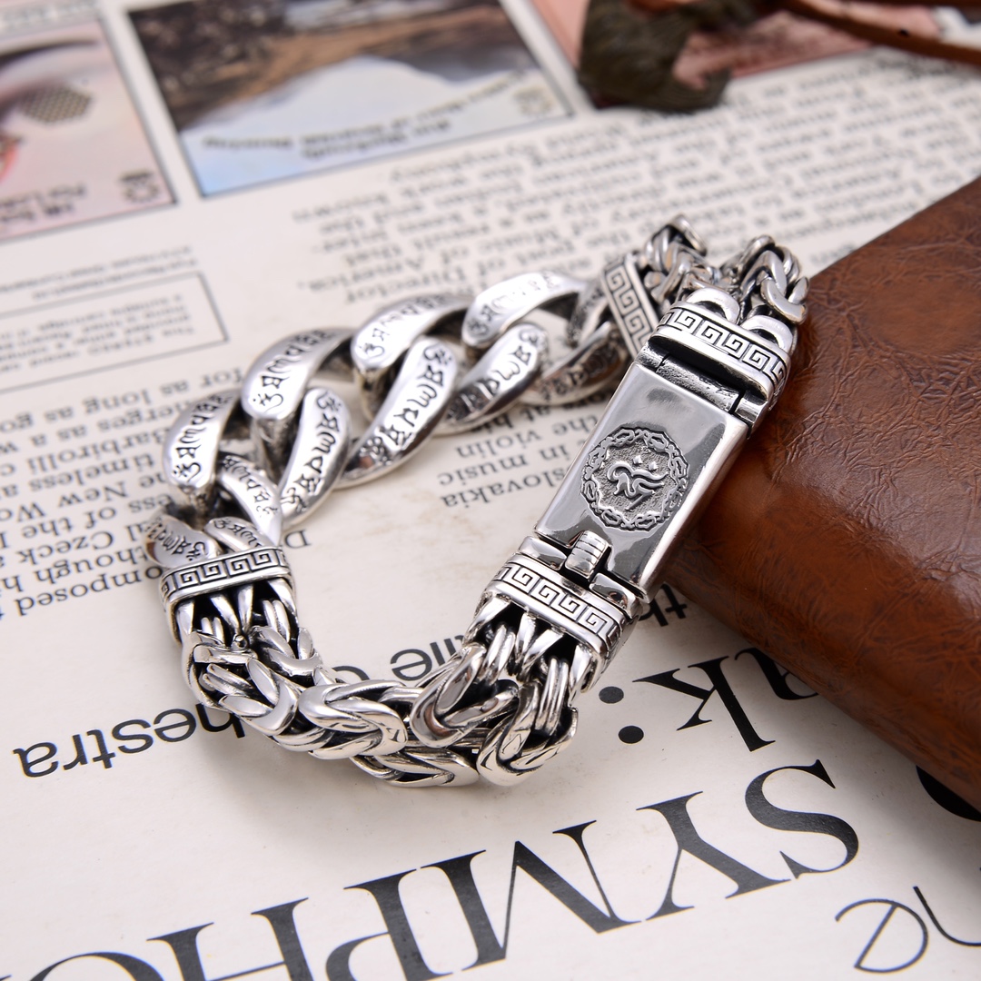 New Silver Color Bracelet Men's Original Design Retro Personality Transfer Mantra Mantra Turn Wind Jewelry. 
