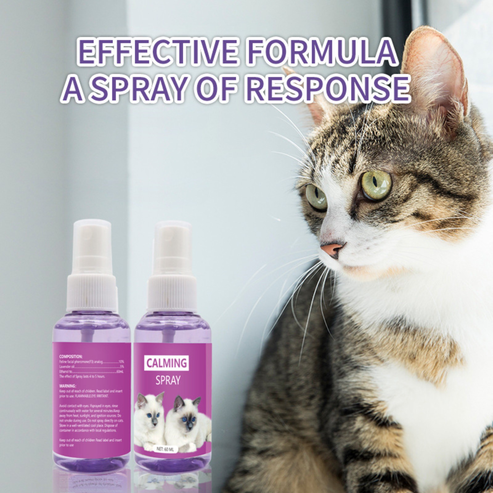 60ml calming spray Feline anti stress pheromone emotional soothing spray Health Cleaning Supplies for Cats Anti-Stress Spray. 