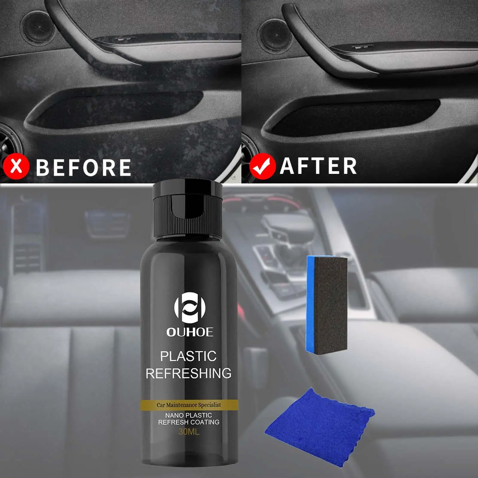 30/50ML Car Plastic Restorer Plastic Revitalizing Coating Agent for Truck Car Interior Plastic Parts Retreading Refurbish Agent