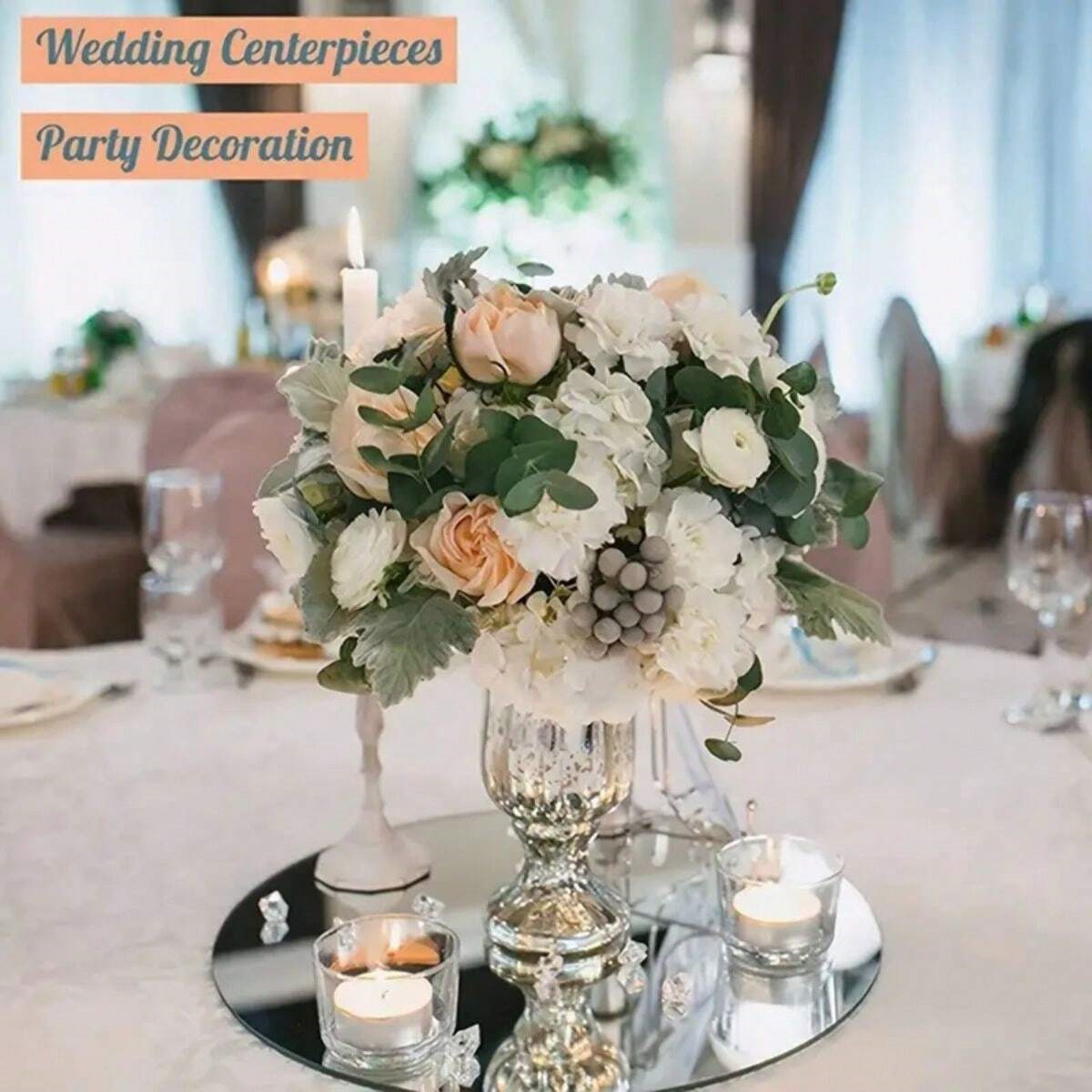 6PCS Acrylic Round Mirrors For Centerpieces Circle Mirrors Candle Plates For Wall Wedding Table Centerpieces Round Mirror Tray. 