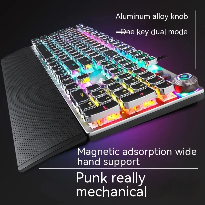 AULA F2088 Mechanical Gamer Keyboard Punk Keycap Retro 104Keys Multimedia Knob RGB Backlit Wired Anti-ghosting Gaming Keyboard. 