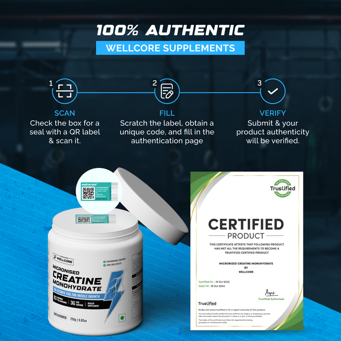 Wellcore - Pure Micronised Creatine Monohydrate (Unflavoured, 83 Servings) | Rapid Absorption | Enhanced Muscle strength & Power. 