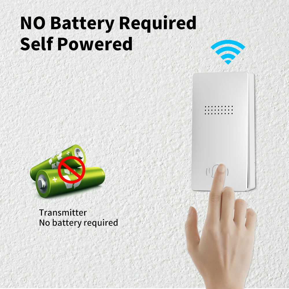 Wireless Outdoor Doorbell Waterproof No Battery Required Self-Powered Door Bell Sets Home Outdoor Kinetic Ring Chime Doorbell. 