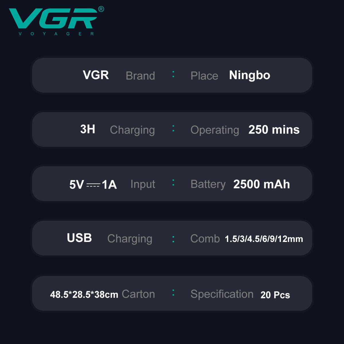 VGR Hair Clipper Professional Hair Trimmer Electric Clippers Cordless Hair Cutting Machine 9000RPM Trimmer Clipper for Men V-003. 