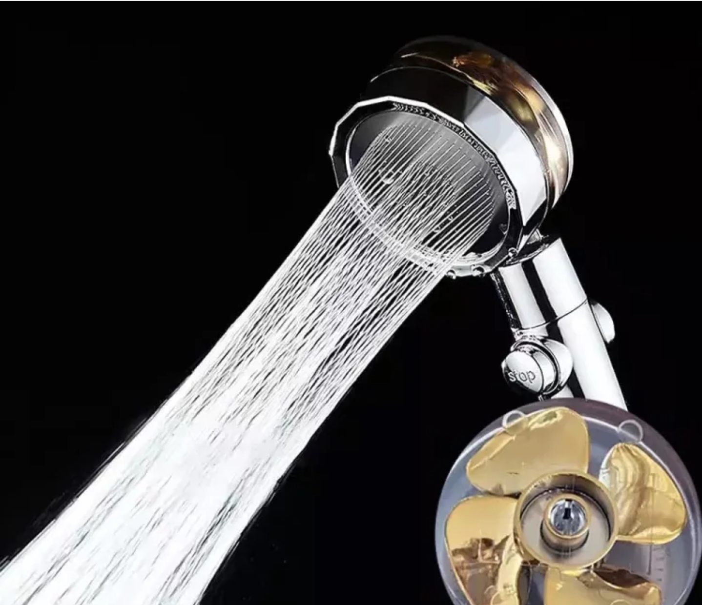 360 degree rotating high pressure boost power shower water saving stop button rainfall shower head with fan
